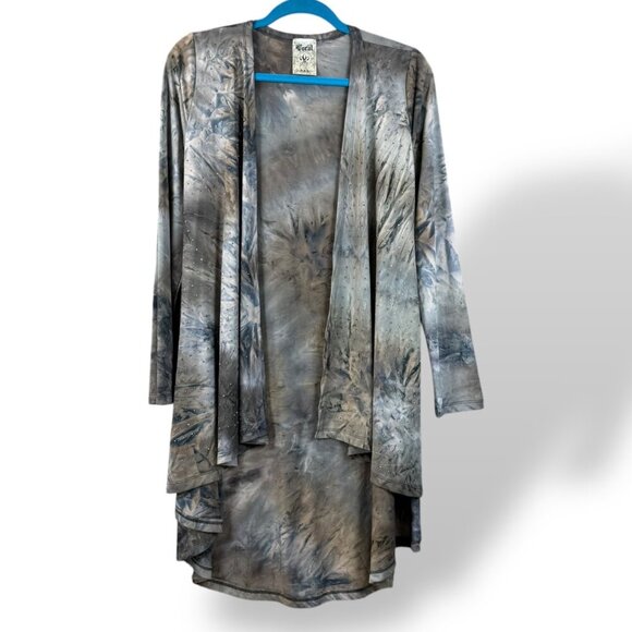 Vocal Cardigan Womens Sz S Brown/Blue Tie-Dye Open Rhinestone Studded Hi-Low LS - Picture 1 of 7